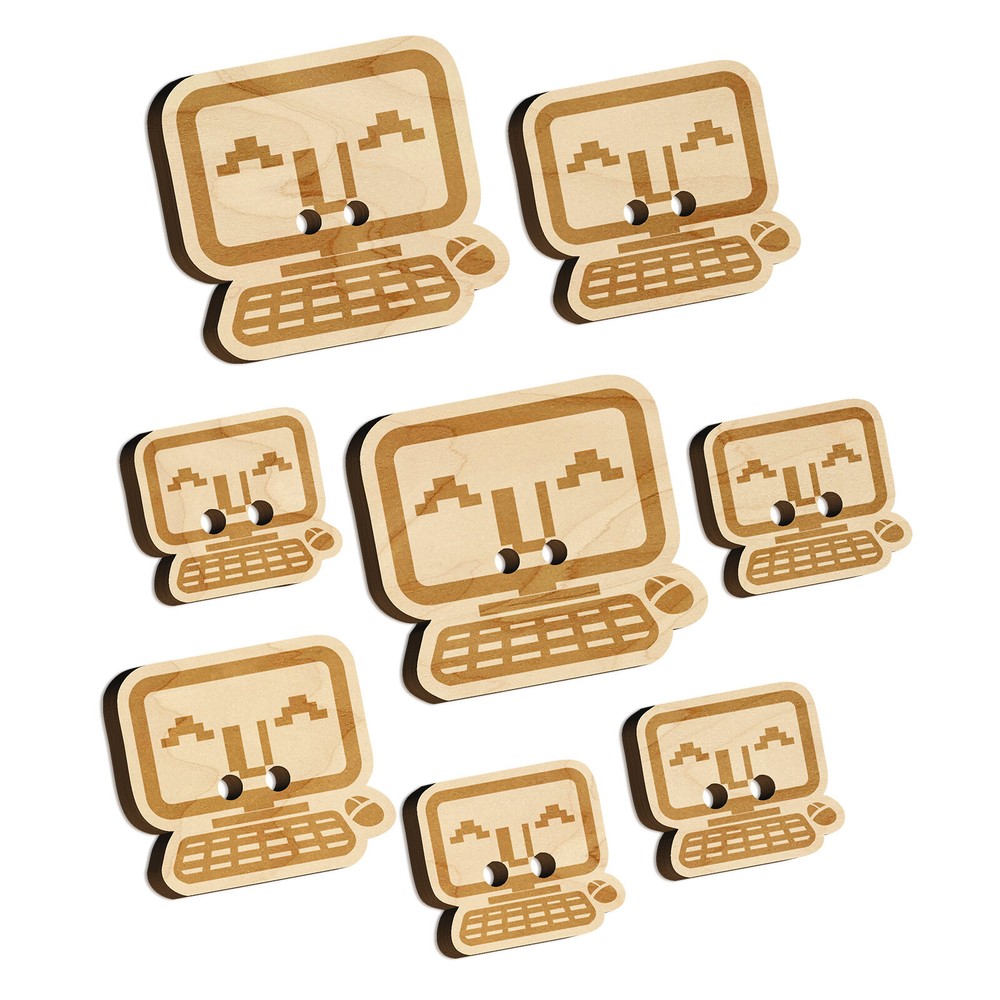 Very Happy Kawaii Computer Face Emoticon Wood Buttons for Sewing Knitting Craft