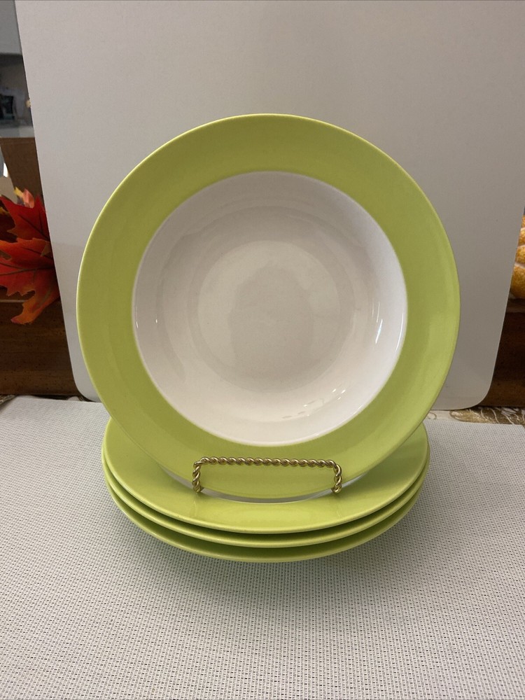 4 Maxwell & Williams Mix Max Match    Lime Green Rim 9” Soup Bowls