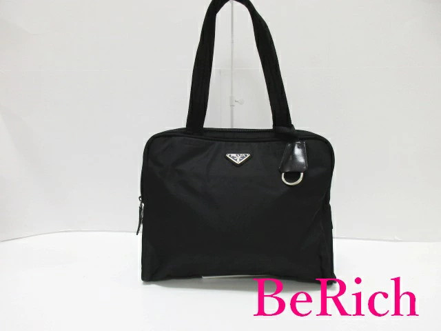 RARE PRADA PRADA Tote Bag Black Nylon Canvas Logo Pocono Handbag Shoulder Bag Us