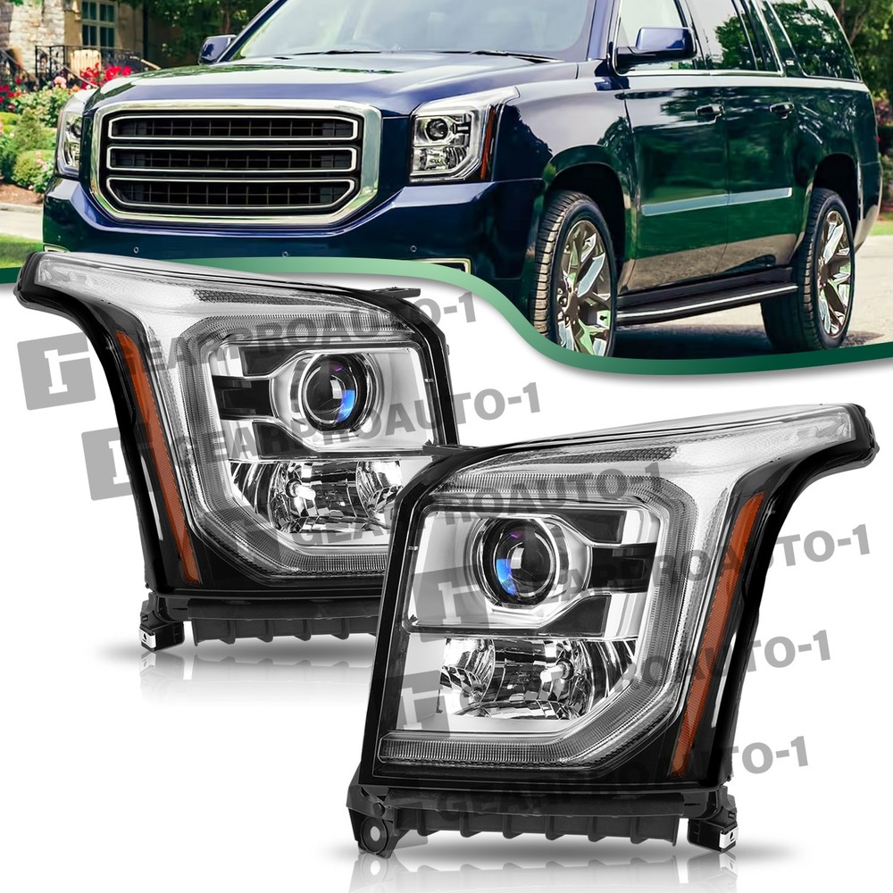 For 2015-2020 GMC Yukon Halogen w/LED DRL Projector Headlights Lamp Left & Right