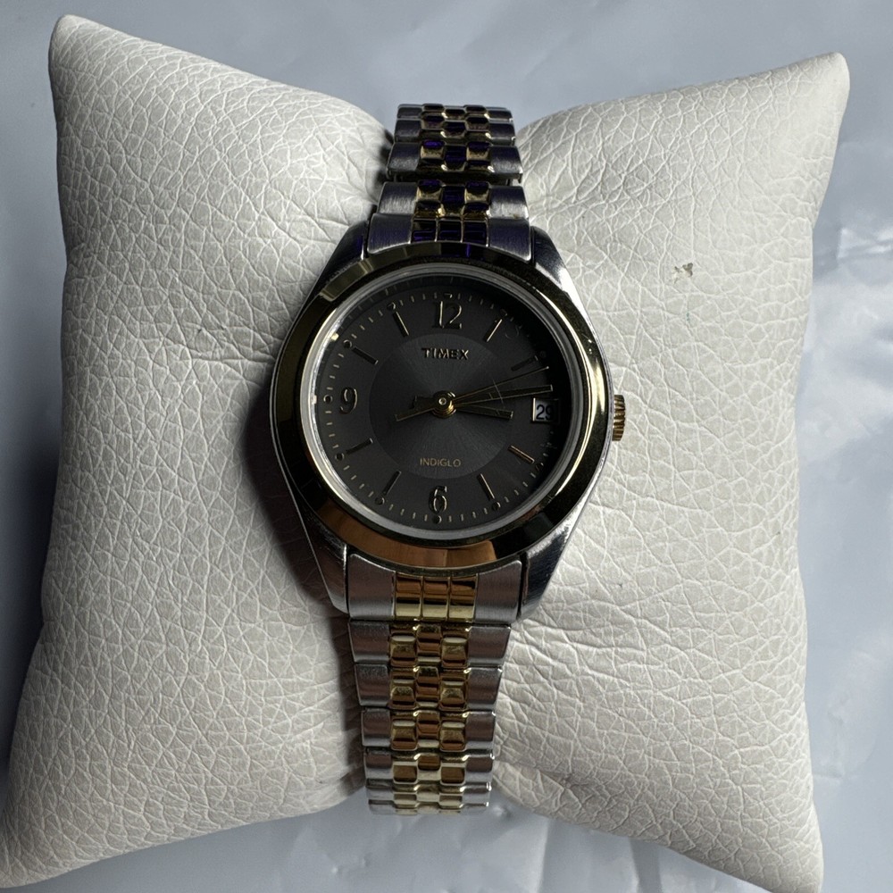 Timex Women's Indiglo Black Dial Two-Tone Watch with Date and New Battery