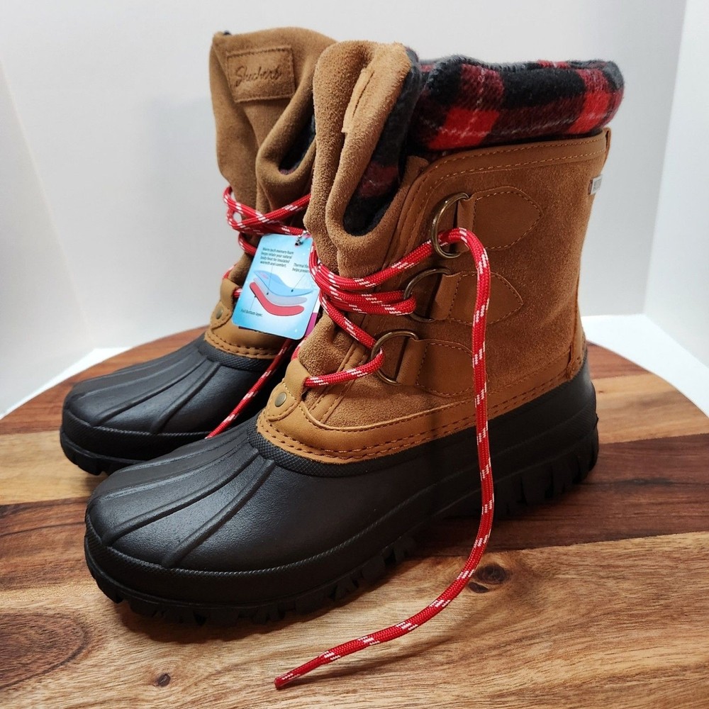 Skechers Windom Plaid Town waterproof boots womens 6
