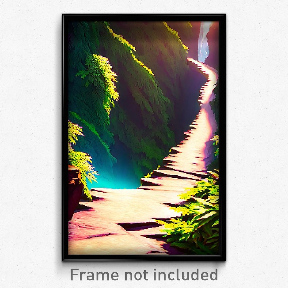 8-Bit Psychedelic Pixel Art Poster - Showy Ravine Trippy Gamer Print