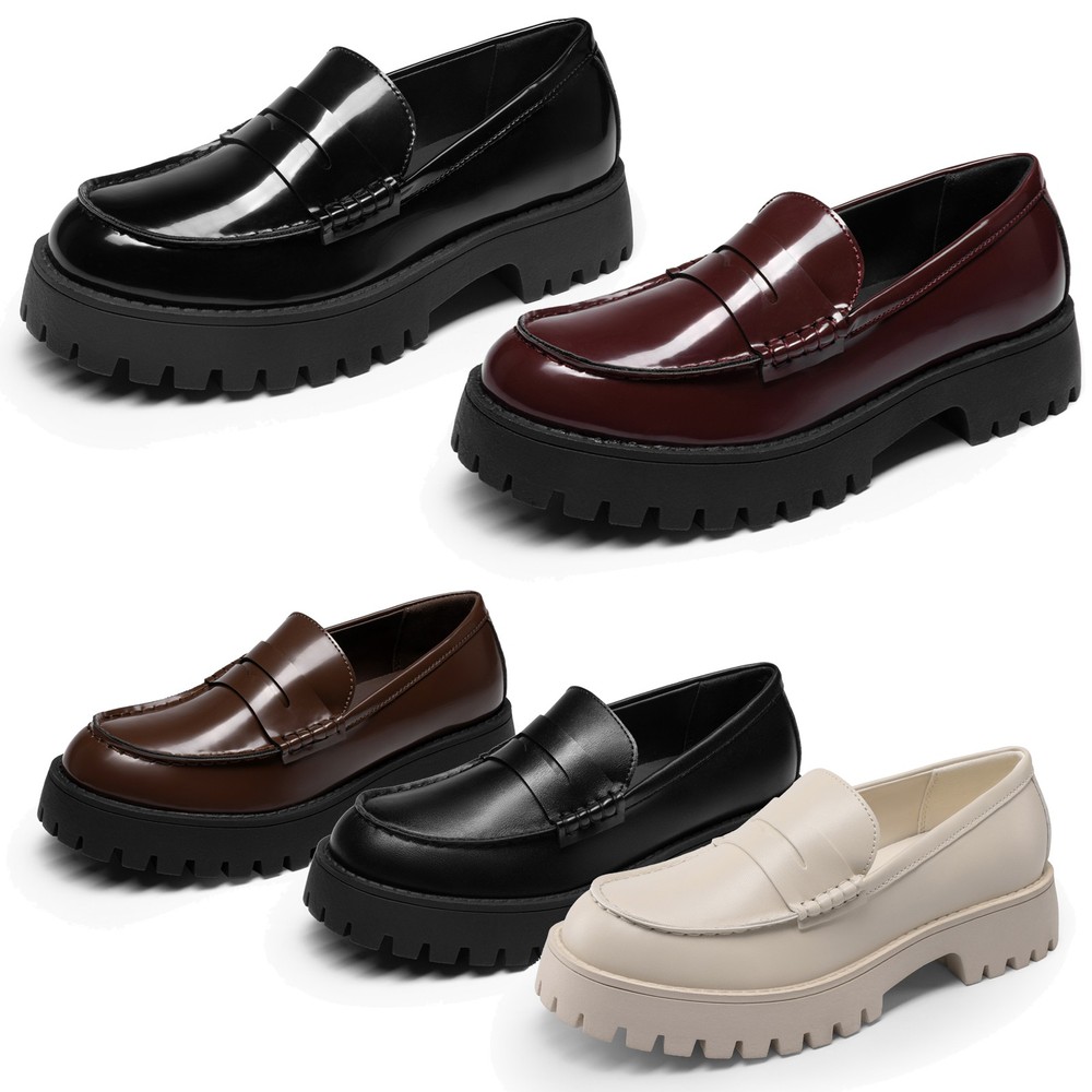 Women Platform Chunky Penny Loafer Comfort Slip On Dress Office Casual Shoes