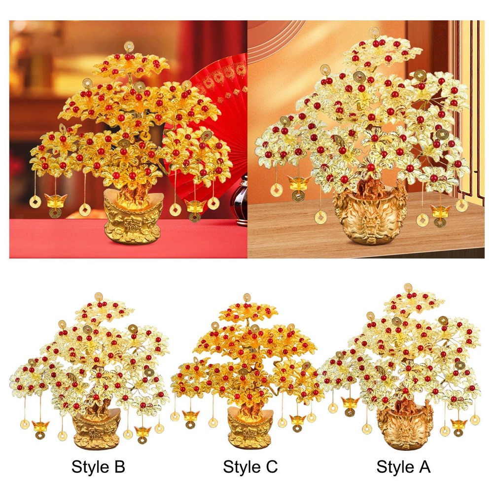 Money Tree Statue Chinese Lucky Decoration Artwork Prosperity Bonsai Style Feng