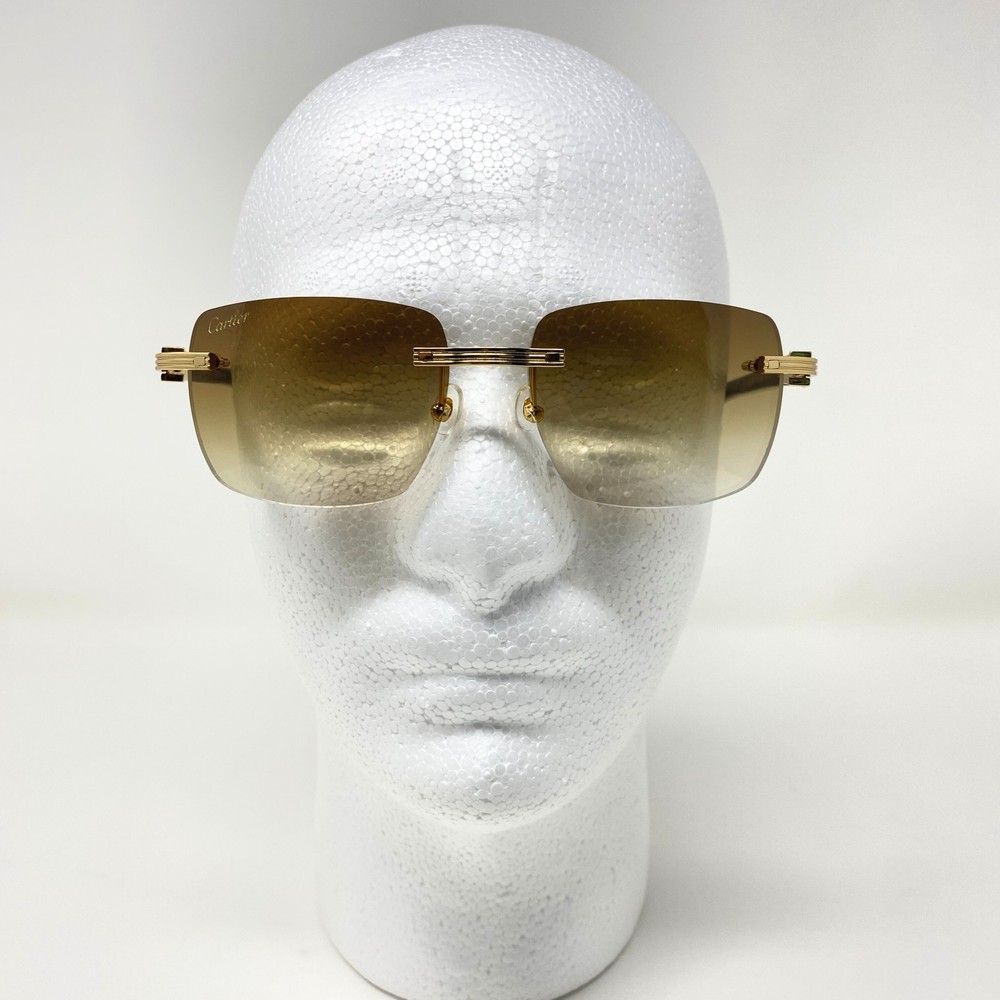 Cartier CT0286O-003 Sunglasses Brown Lens Gold Frame Dark Buffalo Horn