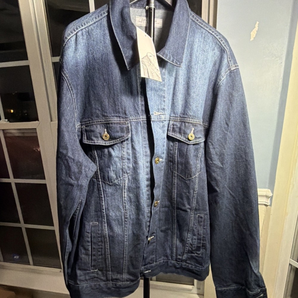 DAVID.AN Men's Blue Denim Jacket XL Button Front Pockets Mid-Length Casual