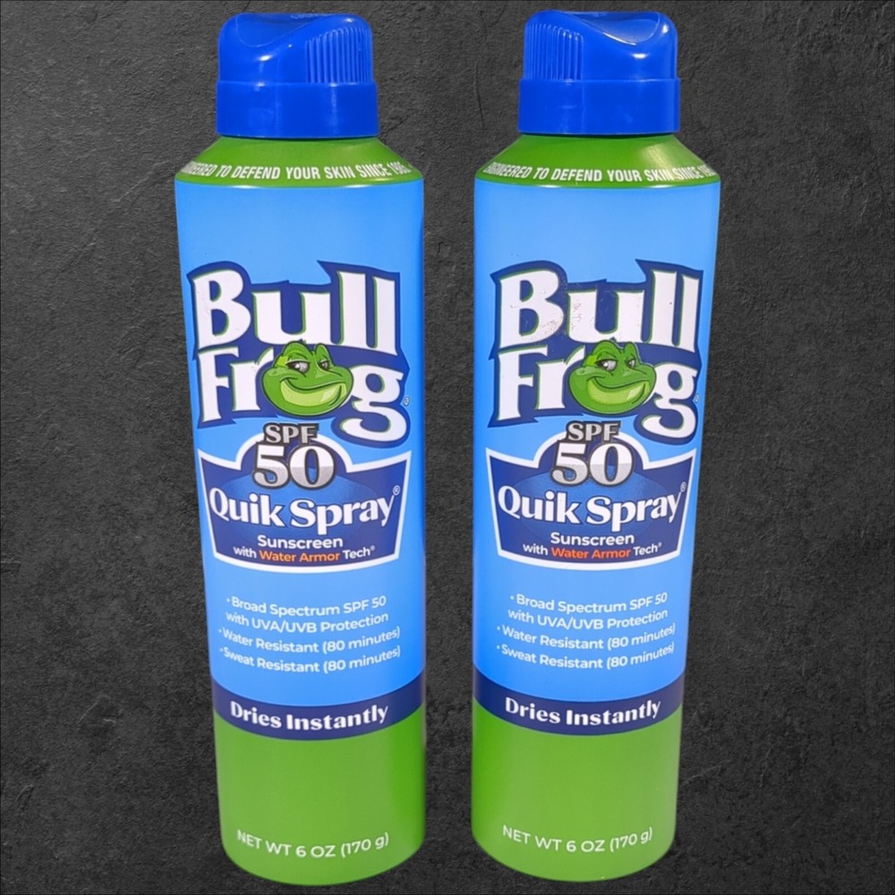 Bull Frog SPF 50 Quik Spray Sunscreen Dries Instantly 6oz 2 Pack