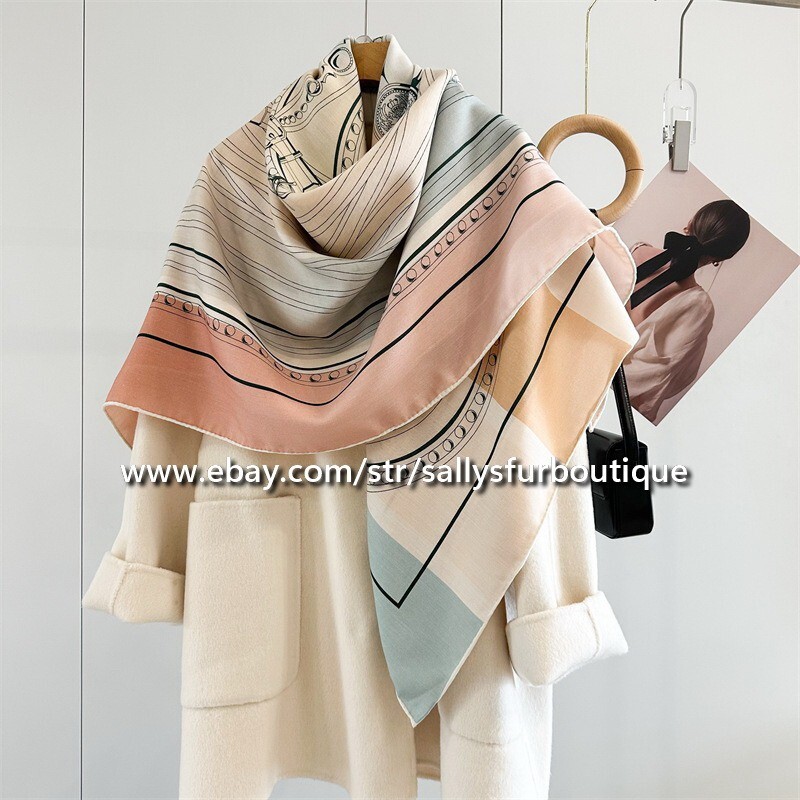 2025 Sallys Double Face Cashmere Silk Scarf Stole Belt 53 Inch Print