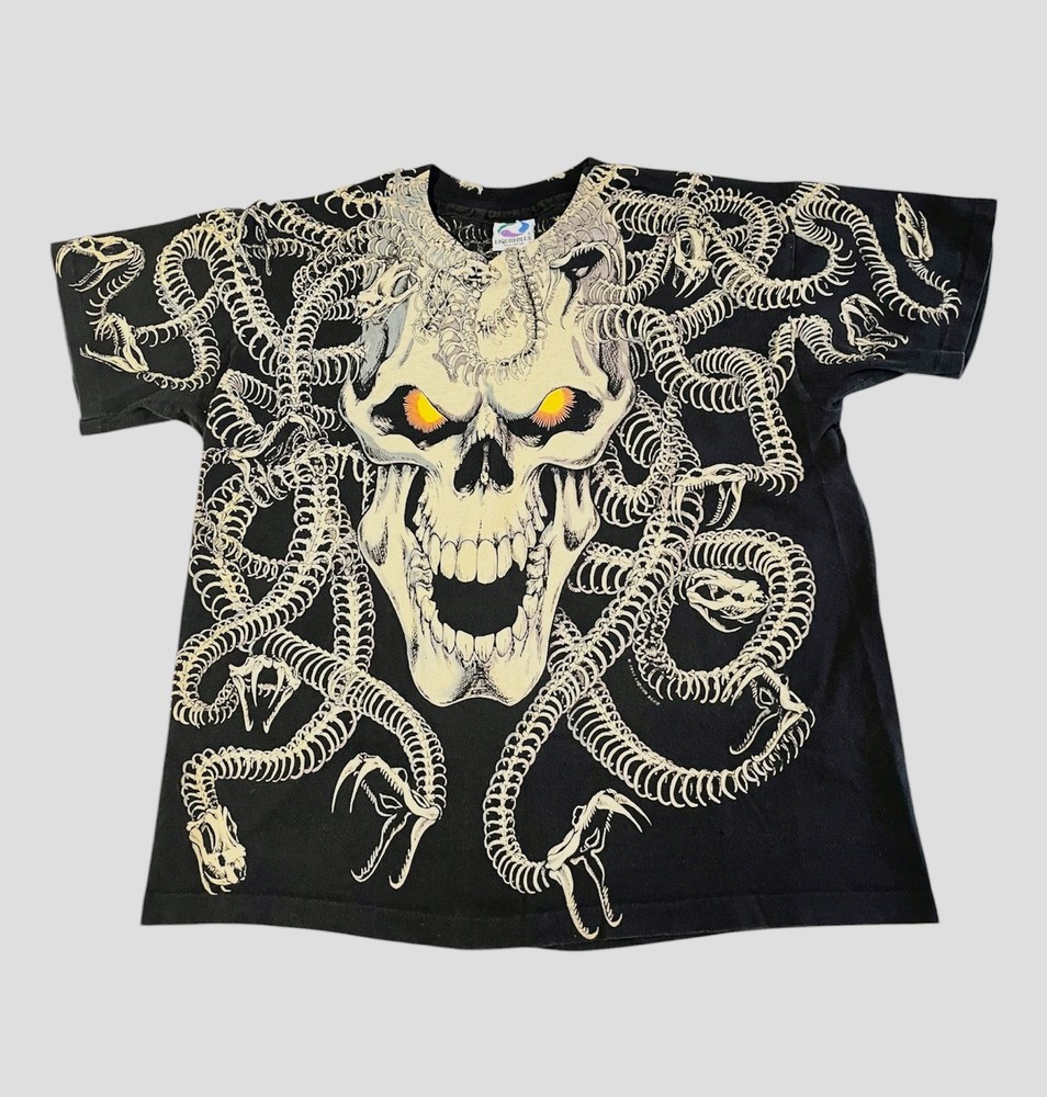 Vintage Liquid Blue 1993 Medusa Skull AOP All Over Print Shirt Men’s Large
