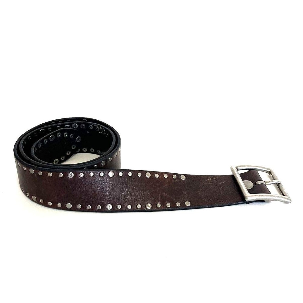 Lucky Brand Women Hammered Studded Belt Size 32 Brown Leather Western Boho Ranch