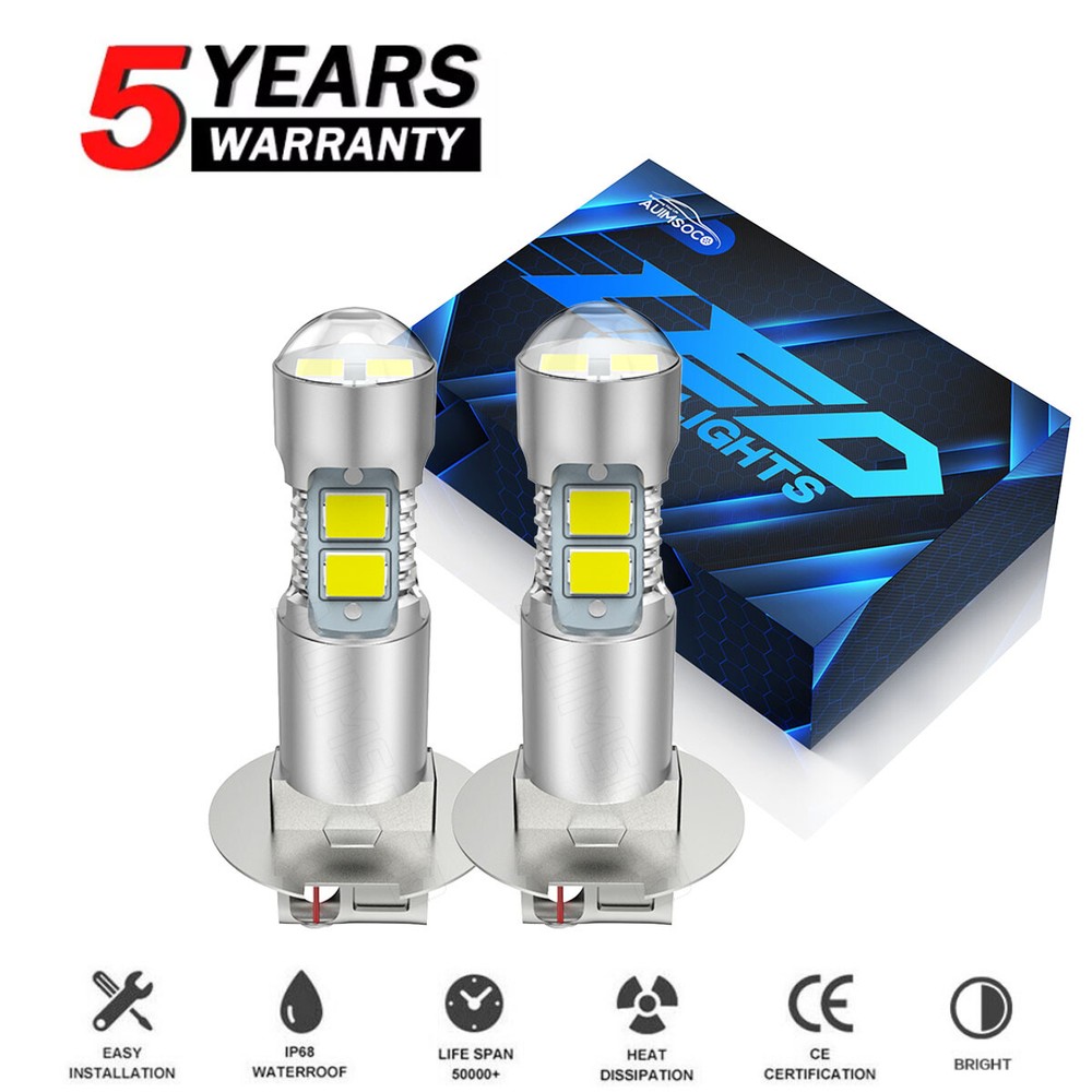 H3 LED Fog Light Bulbs Super Bright 6000K White 80W Canbus Conversion Kit