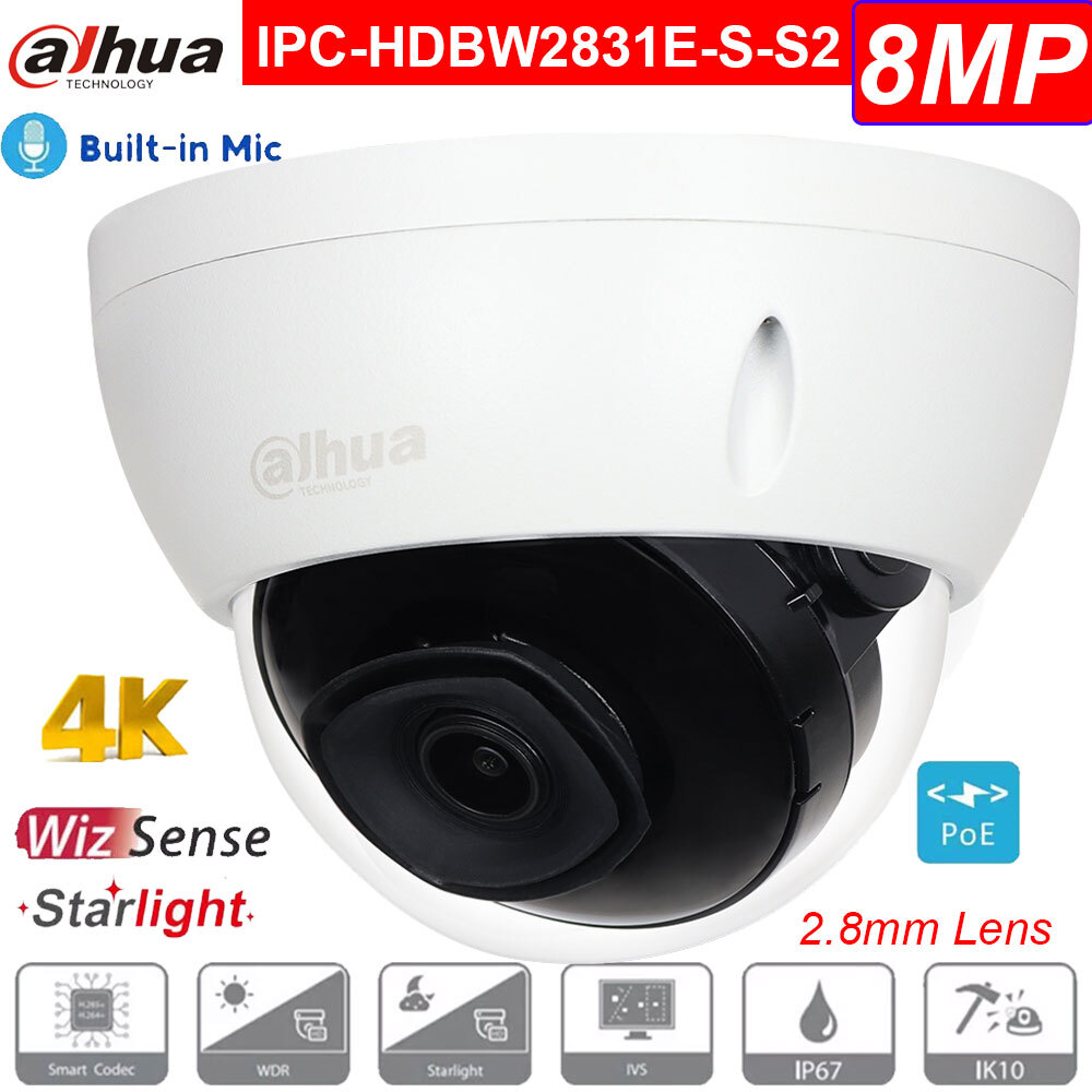 Dahua IPC-HDBW2831E-S-S2 4K 8MP Starlight IP Dome Camera IR WDR PoE 2.8mm US