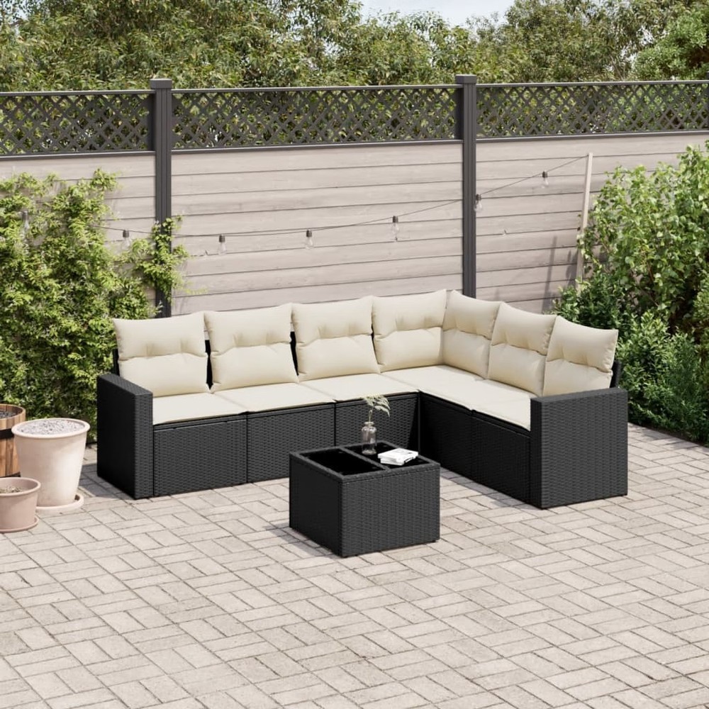 Garden Sofa Set Black PE Rattan Large Adjustable Feet