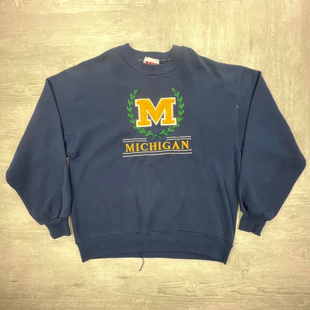 Vintage 80s Michigan Wolverines Sweatshirt Size: Medium Blue Yellow NCAA College