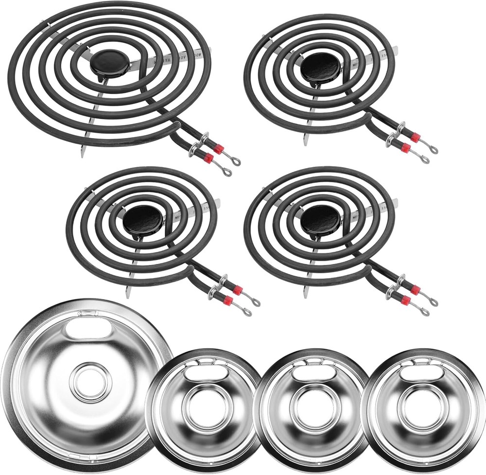 8-Piece Electric Stove Drip Pans & Burner Element Set - Fits Whirlpool & Kenmore