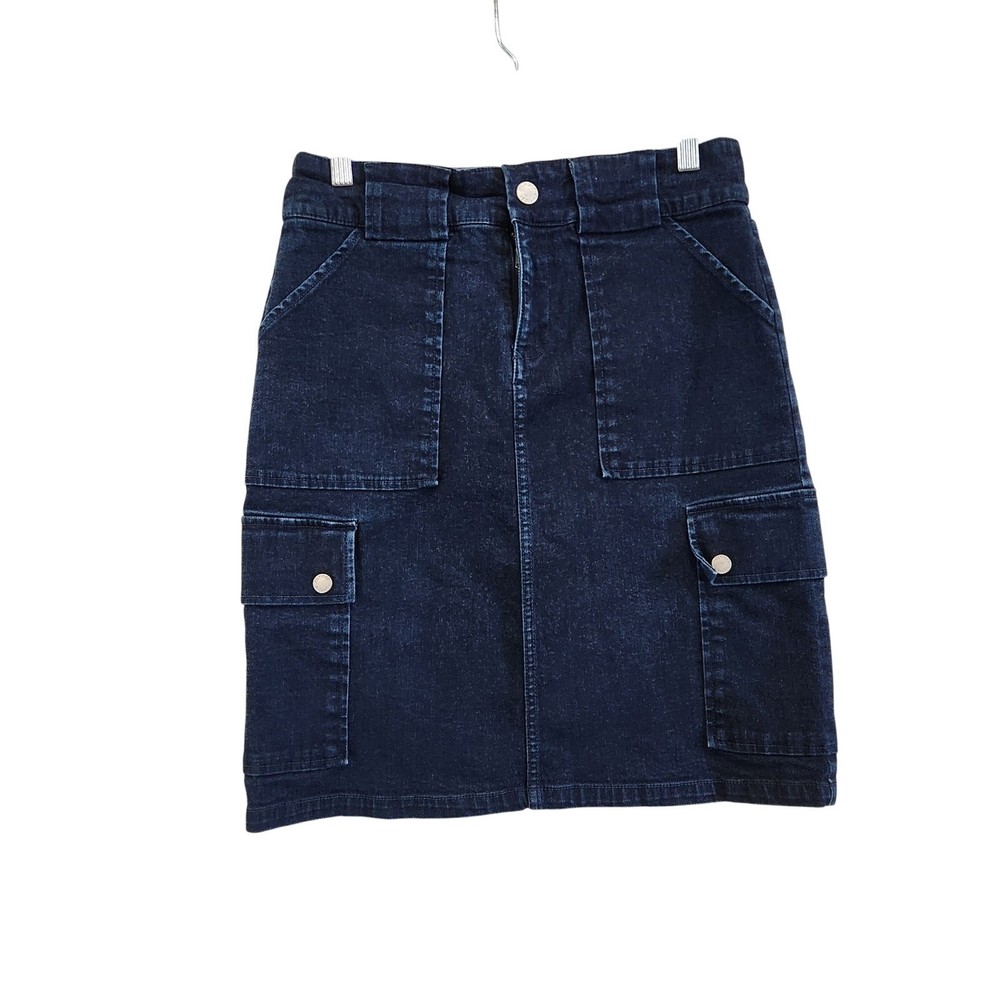 90's Vintage Tommy Hilfiger Dark Wash Denim Skirt With 6 Pockets Blue Size 4