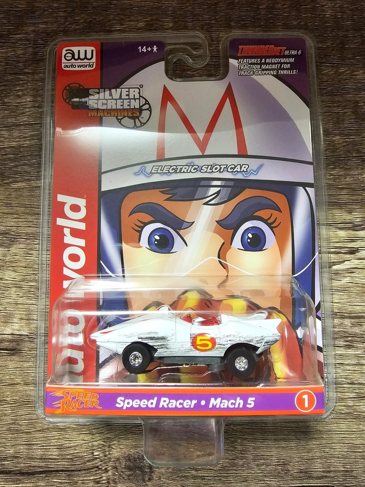 Autoworld HO Slot Car Silver Screen Machines Speed Racer Mach 5 White Worn New