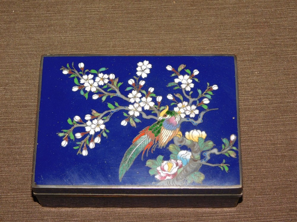 VINTAGE 1940S S INABA KYOTO JAPANESE CLOISONNE COBALT BLUE ENAMEL BOX