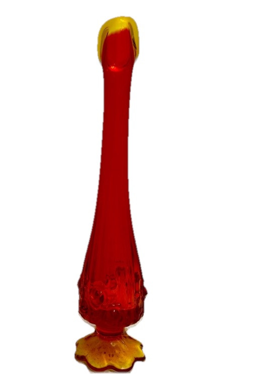 Vintage Fenton MCM “Valencia” Amberina Orange/Red Art Swung Glass Vase 10”