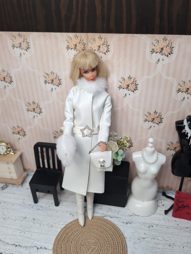 Vintage Barbie Clone Outfit - Supple Pleather Coat, Boots, Purse, Belt +