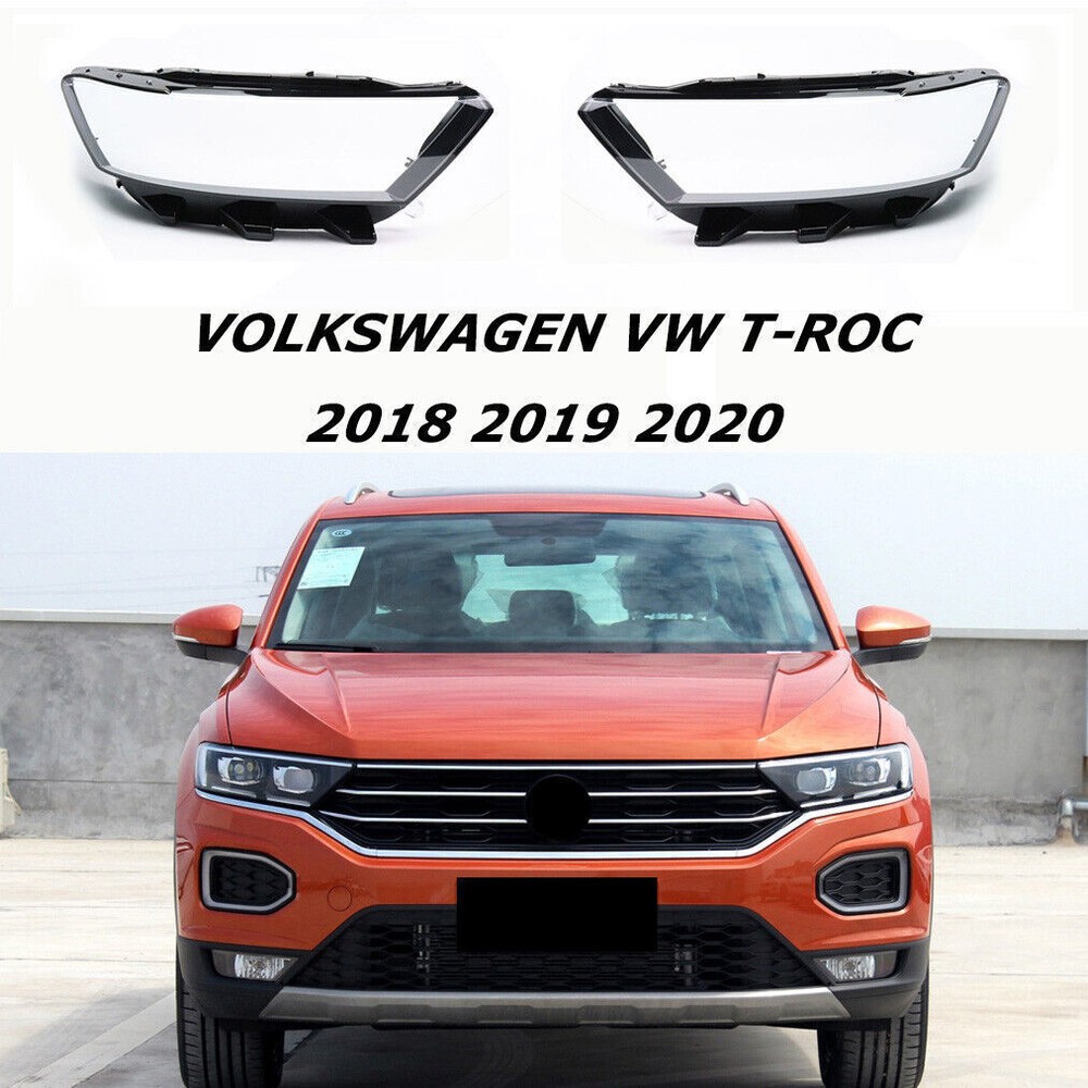 1Pair Clear Shade Headlight Lens Cover Shell Fit Volkswagen VW T-ROC 18-20 19