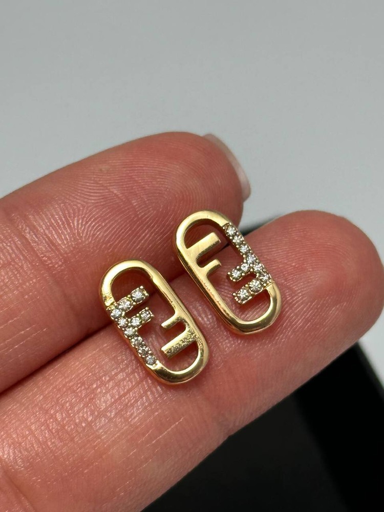 Small Gold Tone Metallic Fashion Signature F Stud Earrings Delicate Studs