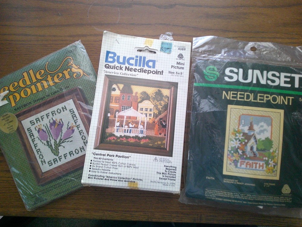 Lot of 3 Vintage Needlepoint Kits - all pictured