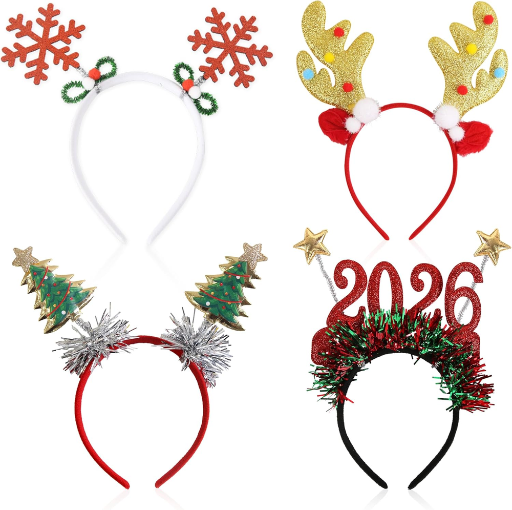 Christmas Headbands for Women - 4 PCS Deer Antlers Headband | Christma Hats Acce