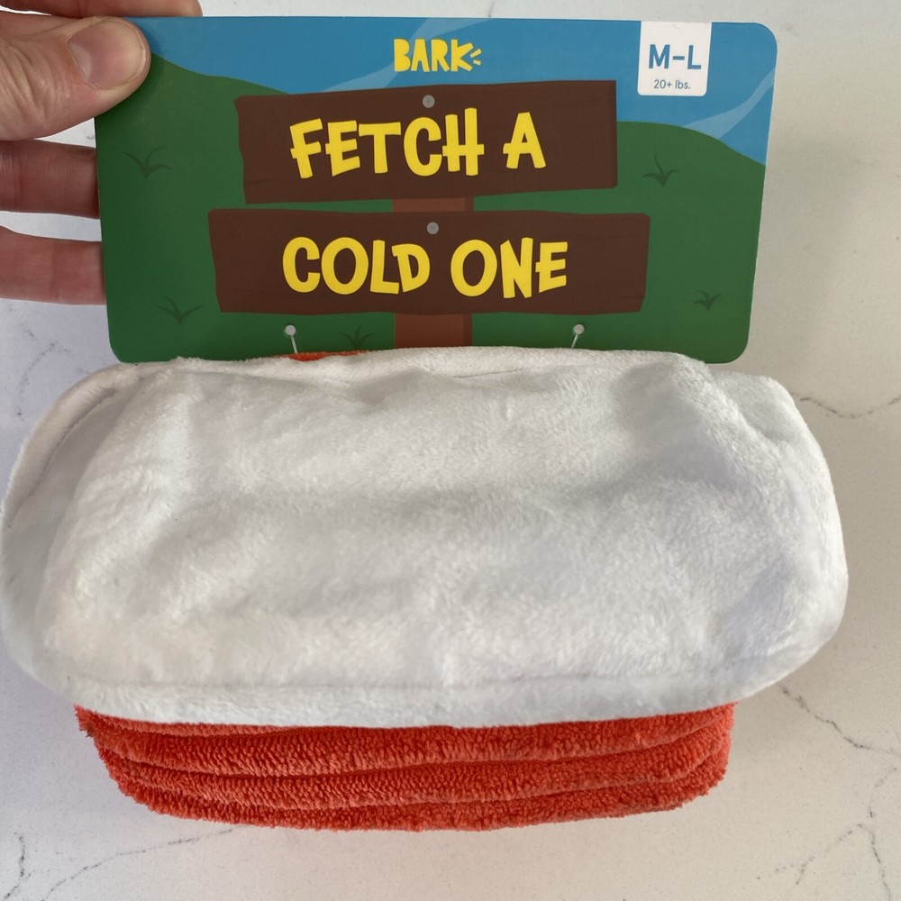 Bark Dog Toy Plush Cooler Beer Fetch A Cold One Squeak Crinkle Size M-L 20+ lb