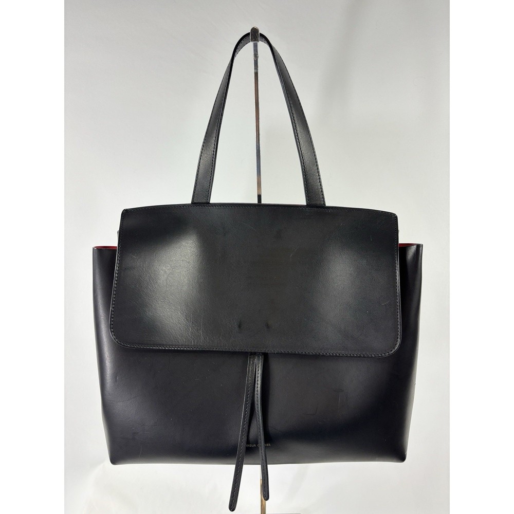 Mansur Gavriel Leather Flap Top Handle Purse Black Calfskin Structured Lady Bag