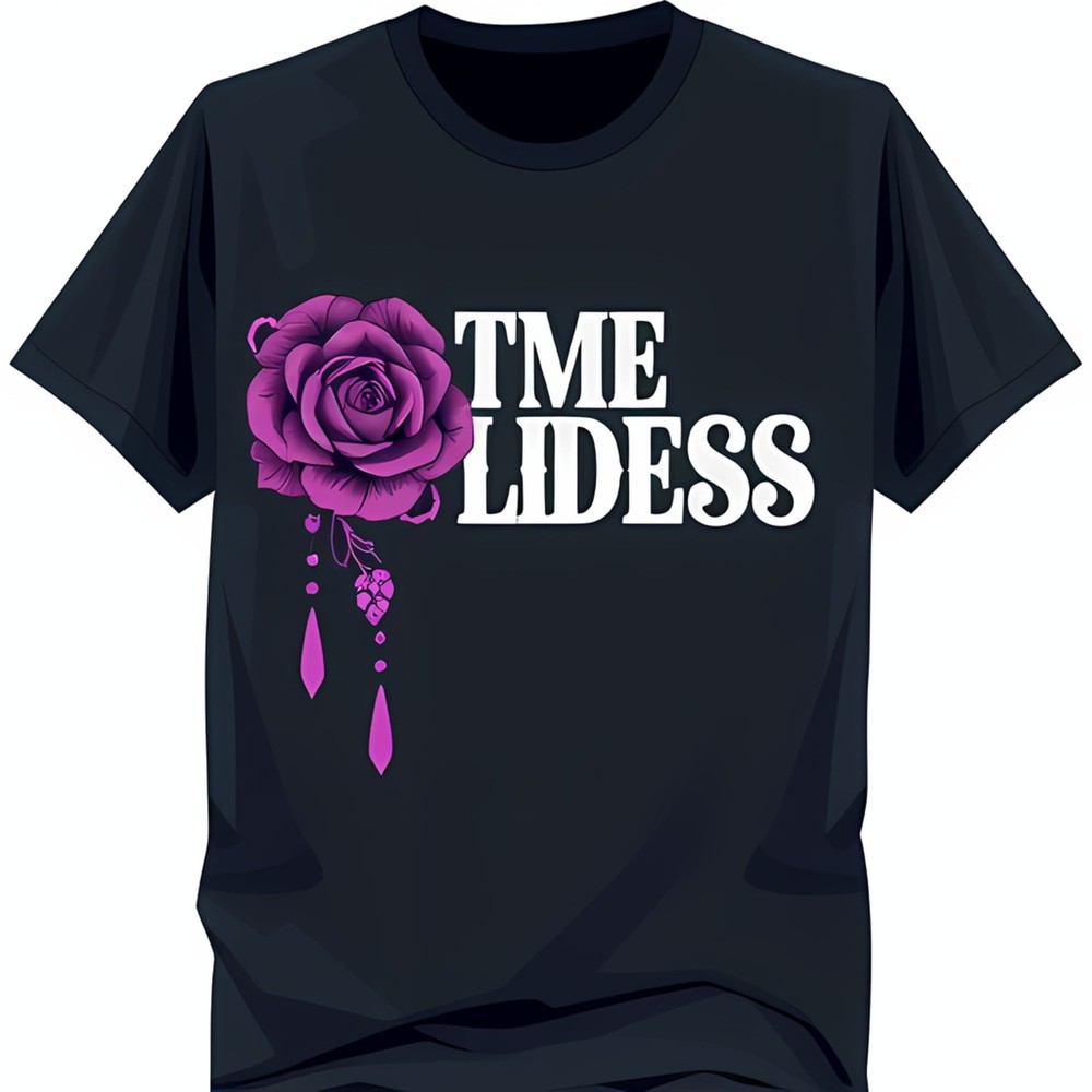 Stylish Black T-Shirt with Graphic & ' LIDES' Text Floral Design