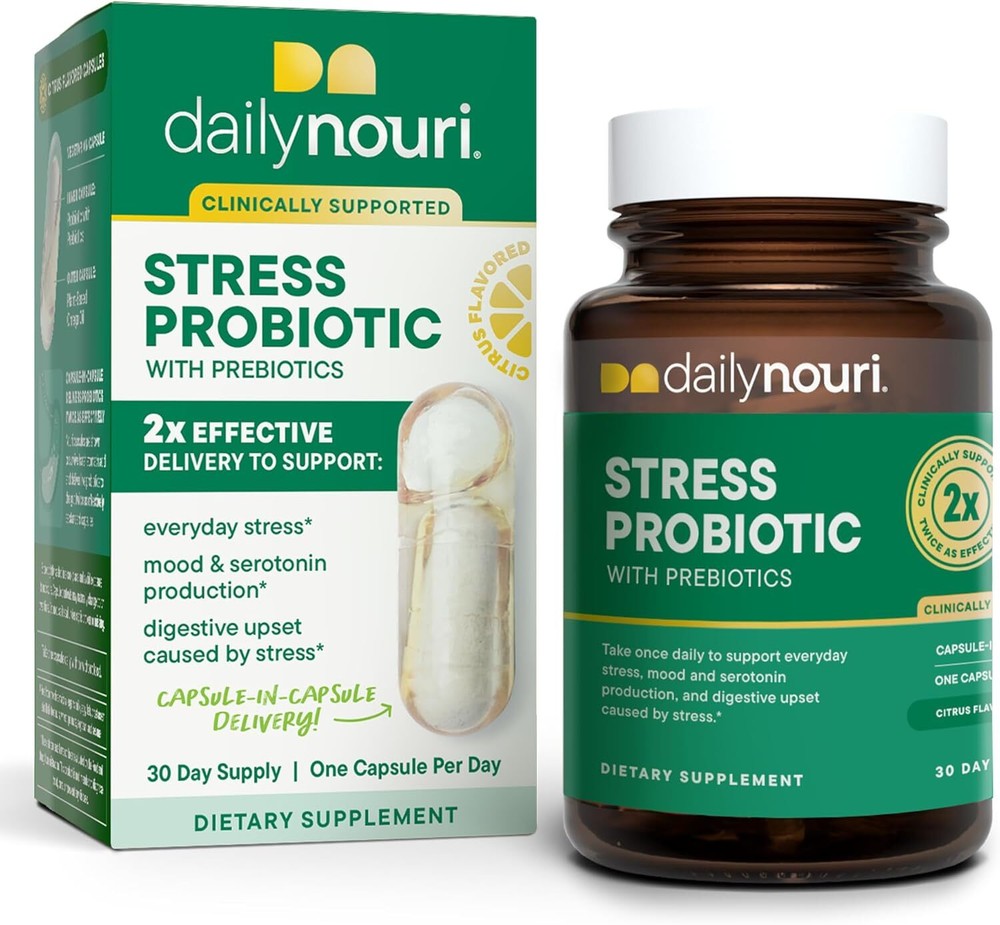 Nouri Stress Support Daily Prebiotic & Probiotic Capsules with Plant-Based...