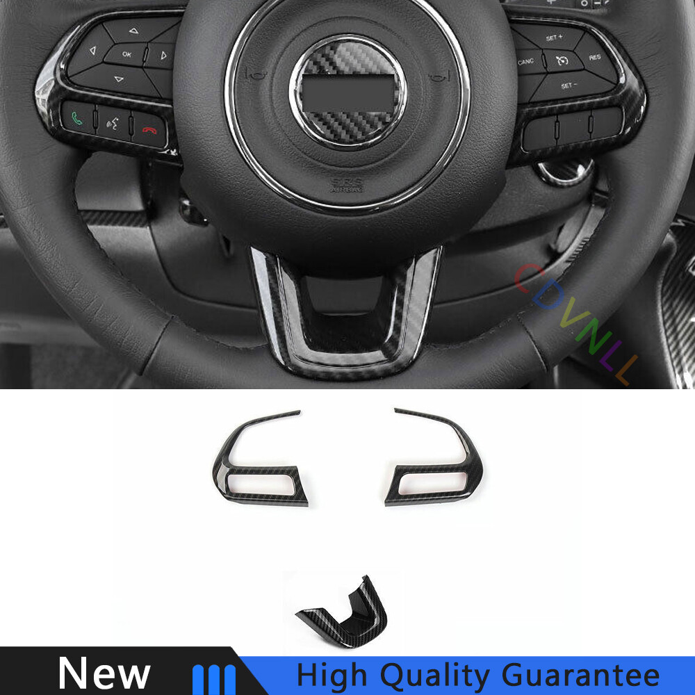 Fit For Jeep Compass 2017-2020 Carbon Fiber Car Steering Wheel Decor Cover Trim