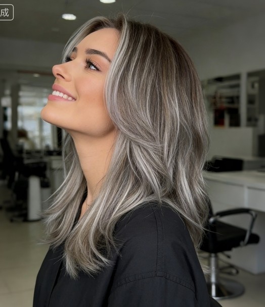 Grey Highlight 13x4 Lace Front  Human Hair Wig for Women Party Daily