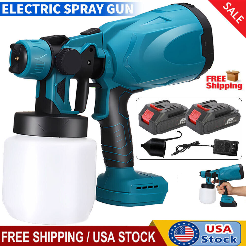 High Pressure Cordless Paint Sprayer with 2 Batteries Electric HVLP Spray Gun