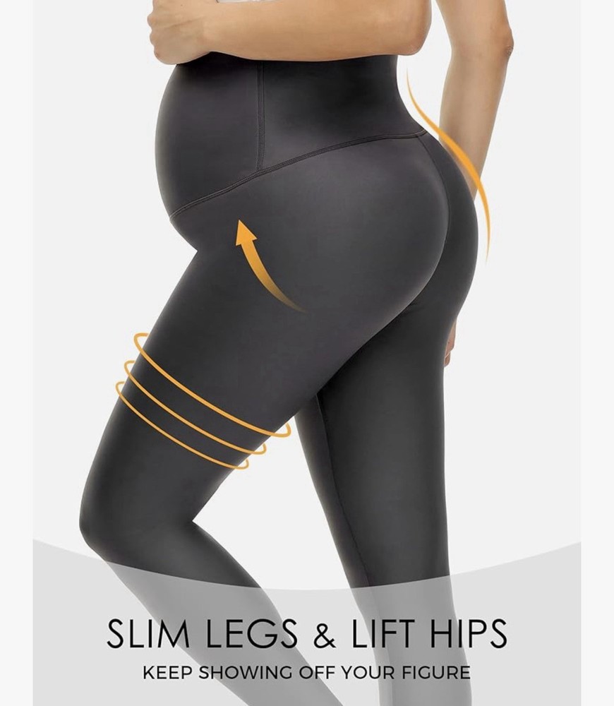 LG NIP Black HOFISH Faux Leather Maternity High Waist Pregnancy Yoga Pants