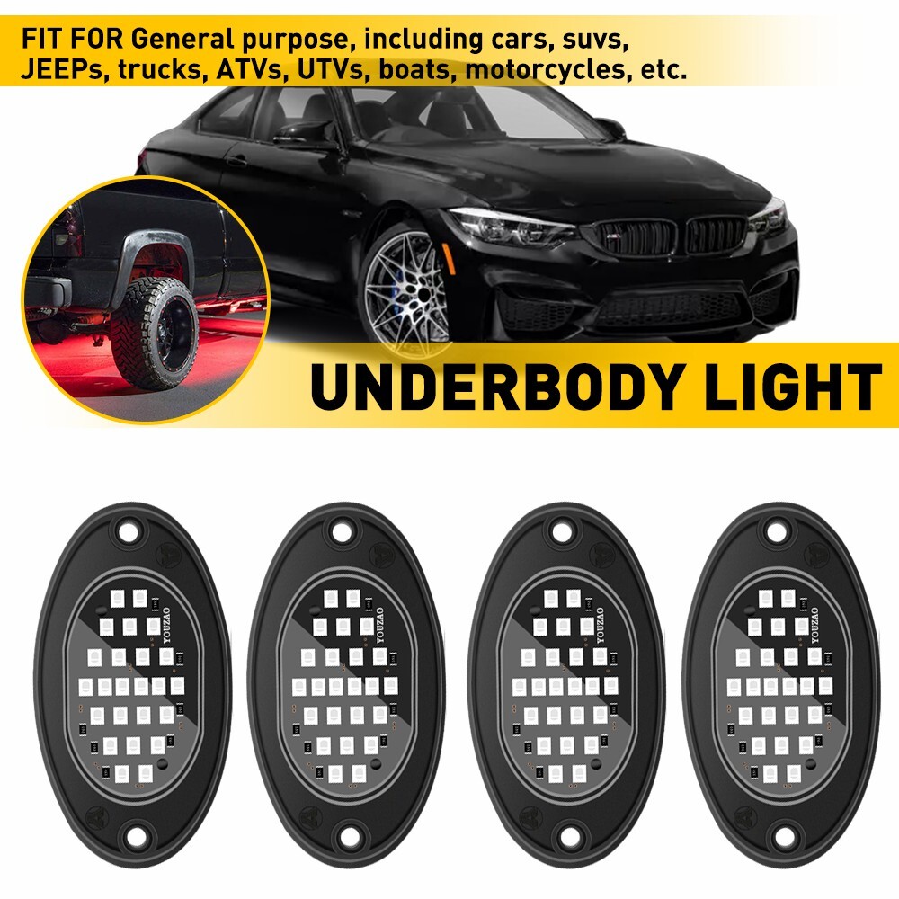 Red 4 Pods LED Rock Lights For Jeep Offroad Boat Truck UTV ATV Underbody Lamp