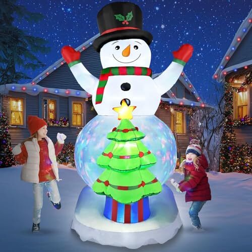 8FT Christmas Inflatables Snowman Outdoor Decorations with White Snowman