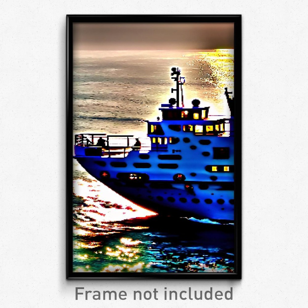 8 Bit Pixel Art Poster - Spotted Ferry Psychedelic Trippy Video Game Print