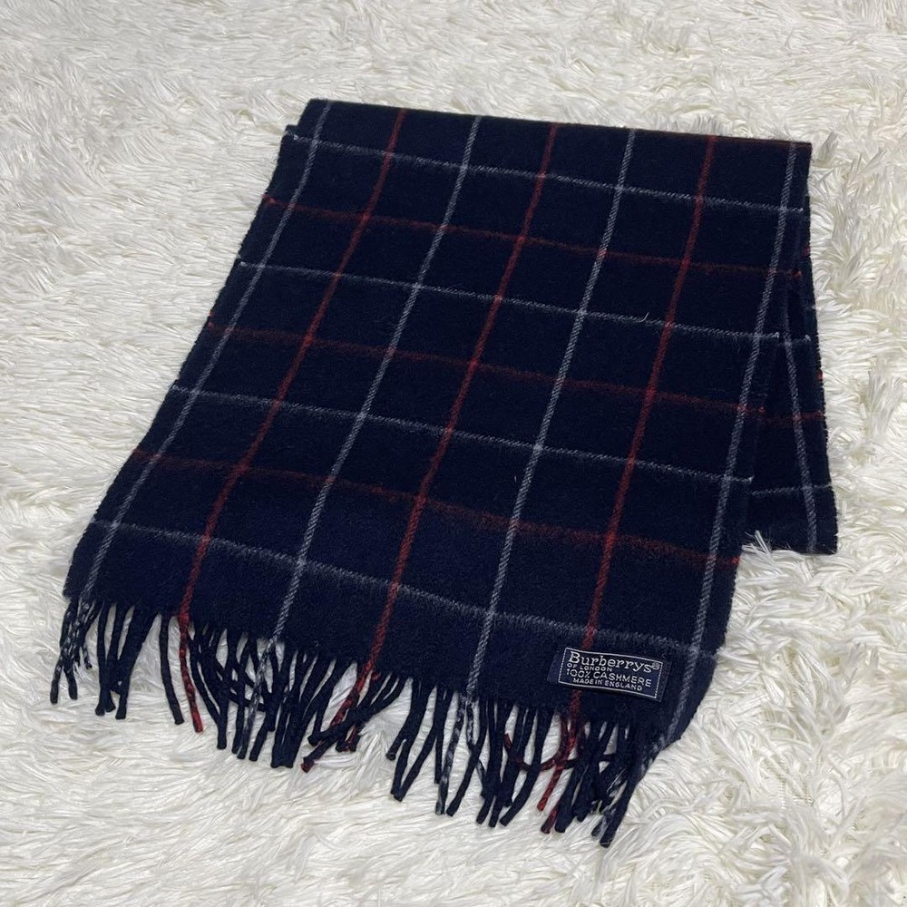 Burberry London Scarf Cashmere 100 Nova Check Navy Women Scarf Accessory Origina