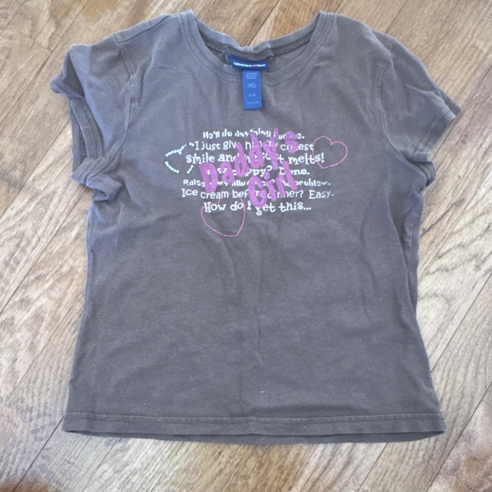 Limited Too Daddy's Girl Brown Graphic T-Shirt Girls S 10 Cotton Glitter Heart