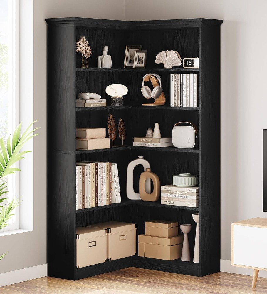 Corner Bookshelf Bookcase Tall 5 Tier Corner Shelf L Shaped Storage Display Rack