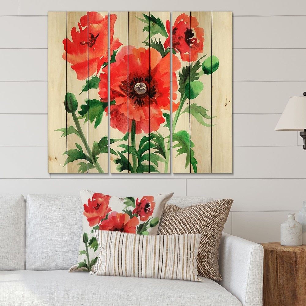 Designart 'Vintage Red Poppies II' Traditional Print on