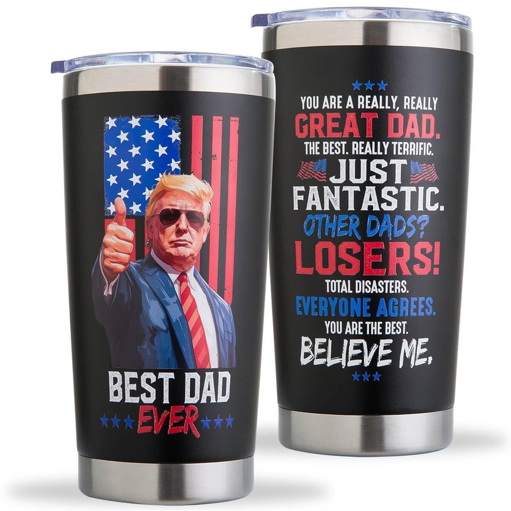 Trump Father's Day Gift from Daughter or Son - Cool Dad Drinking Cup with Handle - Great for Coffee or Beer