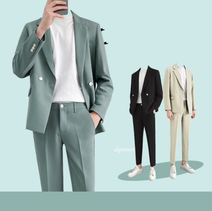 New Men's 2pcs Suit Jacket+Pant Outfits Casual Blazer Pants Wedding Suits Sets