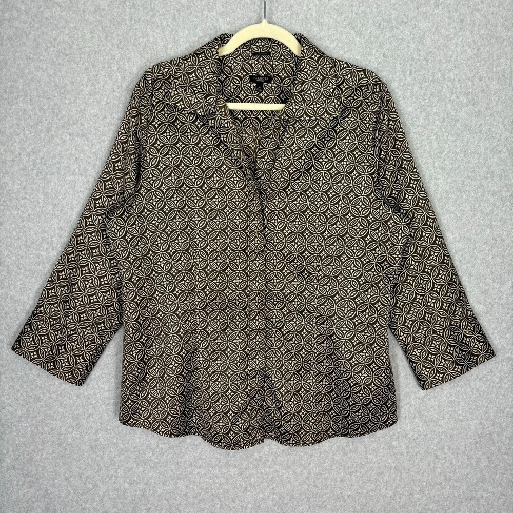 Talbots Shirt Womens 16 Brown Medallion Wrinkle Resistant Career Church Travel