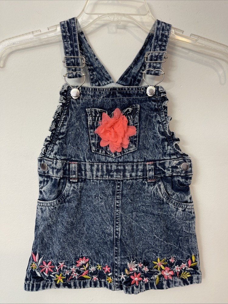Girls 2t Blue Denim Cotton-Blend Sleeveless Overall Dress! A5416