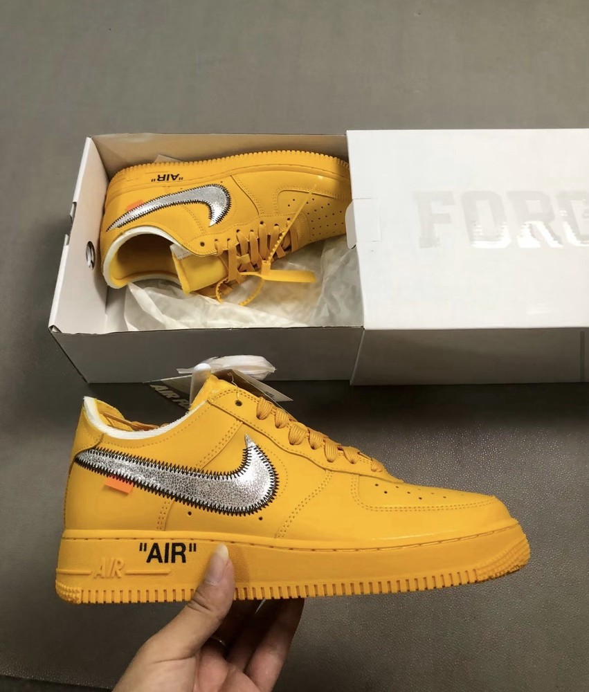 Nike Air Force 1 Off White University Gold Silver Low Top Athletic Sneakers for…