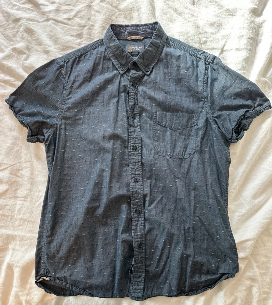 Wallin & Bros Short Sleeve Button Down Large, Chambray color